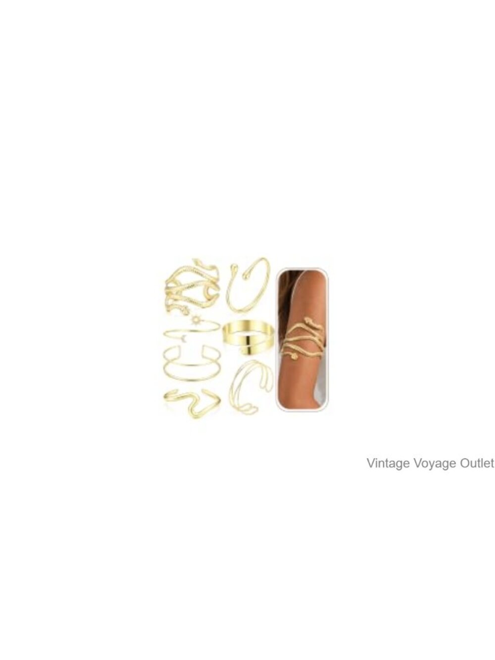 Gold Plated 7PC Arm Cuff Bracelet Set Open Adjustable Bangle Armlet